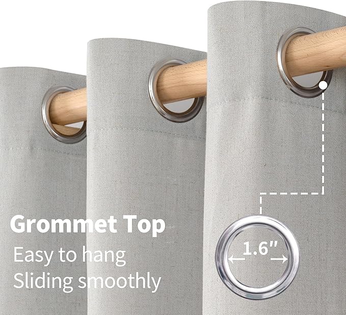 YoungsTex Grey Linen Semi Sheer Curtains 54 Inches Length for Short Window, Light Filtering Drapes with Grommet for Bathroom Kitchen, 2 Panels, Grey, 52 X 54 Inch