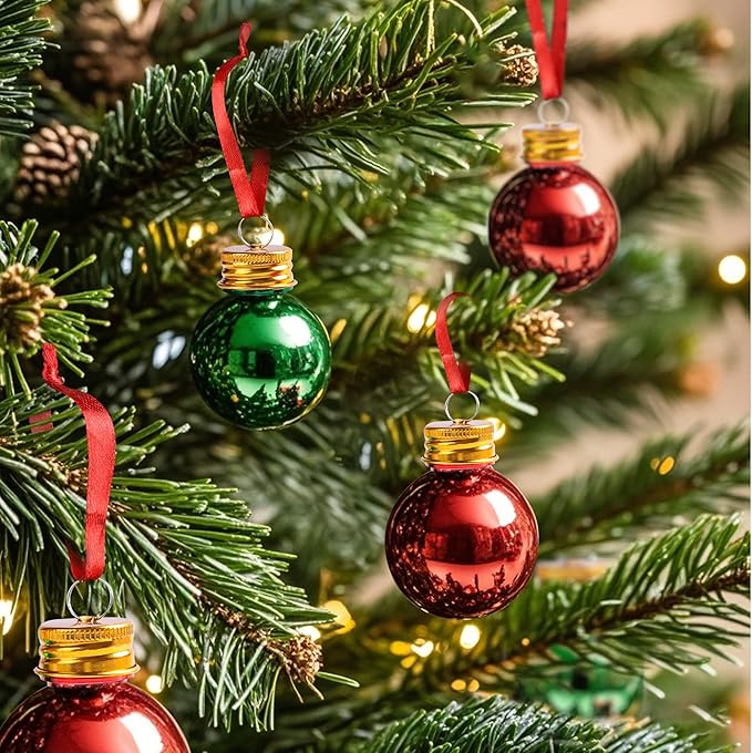 6 Pcs Christmas Ornaments Balls, 3oz Gold-Plated Reusable Fillable Christmas Plastic Ornament Balls for Christmas Tree Hanging Decoration and White Elephant Gifts