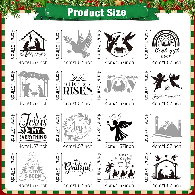 Fainne 100 Pcs Christmas Word Stickers for Crafts Christmas Vinyl Inspirational Stickers Waterproof Xmas Decals for Ornament Ball Wooden Cup Glass Water Bottle Decoration, 50 Style(Jesus)