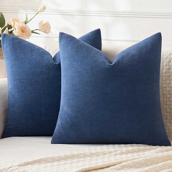 MIULEE Navy Blue Couch Pillow Covers 20x20 Inch, Set of 2 Soft Chenille Decorative Square Throw Pillow Covers Farmhouse for Sofa Living Room Bed