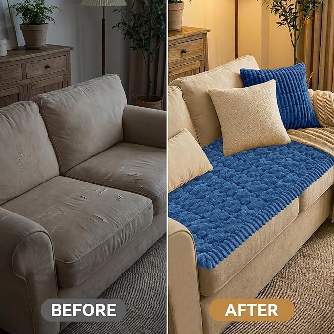 Smiry Pet Couch Cover for 3 Cushion Sofa, Non-Slip Fuzzy Couch Cover for Dogs Washable, Thick Soft Sofa Slipcovers Cushion Protector Pet Friendly (Navy, 27.6" x 88")