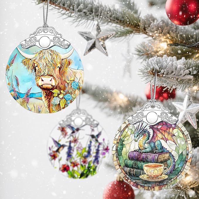Christmas Ornaments: Stained Glass Ornament, Christmas Tree Ornament, Hanging Ornaments for Home Decor & Xmas Tree Decorations – Exquisite Holiday Decor, Gifts & Holiday Present - Cattle