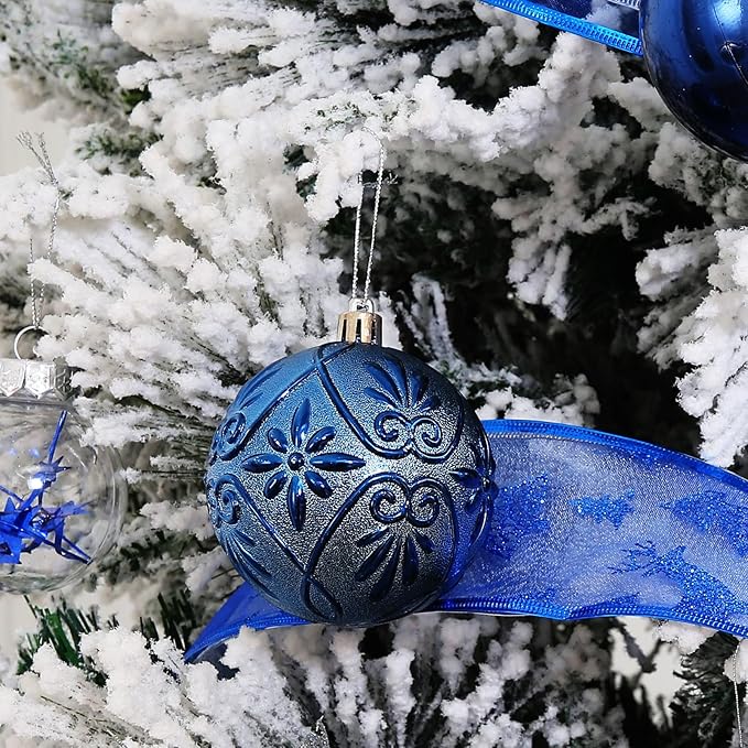 20ct Navy Blue Christmas Ball Ornaments Shatterproof Plastic Christmas Tree Decorations for Xmas Party Home Office Holiday Decor -Large Size (3.15", 80mm)