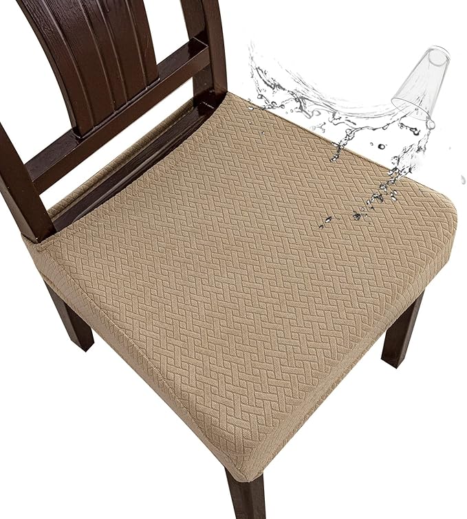 Genina Waterproof Seat Covers for Dining Room Chair Covers Waterproof Dining Chair Covers (4 PCS-Rear-gapped, Khaki)
