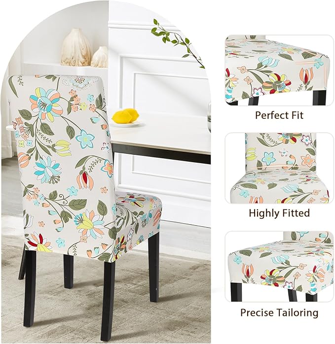 SearchI Dining Room Chair Covers Set of 6, Stretch Printed Flower Kitchen Chair Slipcovers Removable Washable Parsons Chair Covers Protector for Dining Room, Hotel, Ceremony (Floral Pattern1)