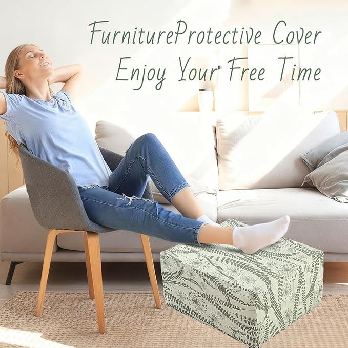 HAOYONG Ottoman Cover Rectangle Printed, Stretch Footstool Slipcover Soft Fabric Protector for Rectangular Ottoman in Living Room or Bedroom Washable Large