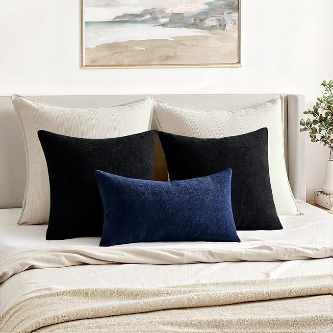 MIULEE Dusty Blue Couch Pillow Covers 12x20 Inch, Set of 2 Soft Chenille Decorative Lumbar Throw Pillow Covers Farmhouse for Sofa Living Room Bed