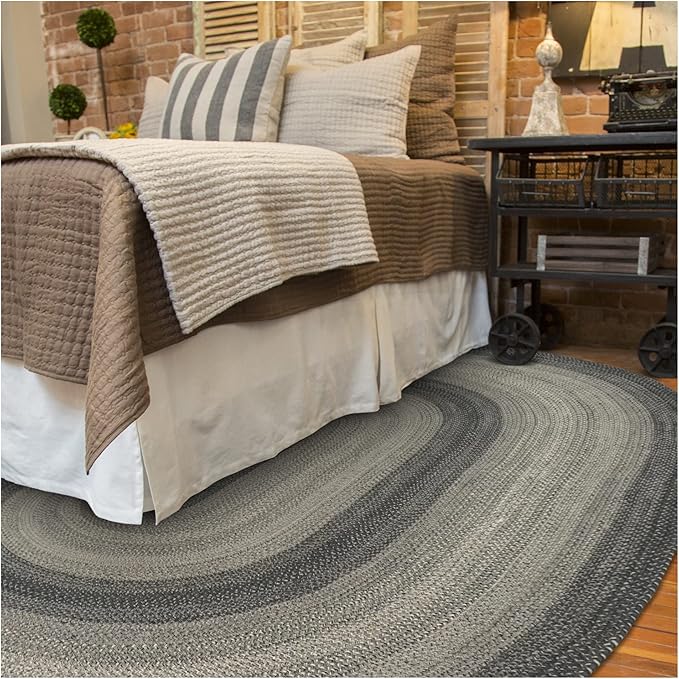 Homespice Flint Hill Oval Braided Rugs 5x8' - Primitive Black and Gray Area Rug for Living Room
