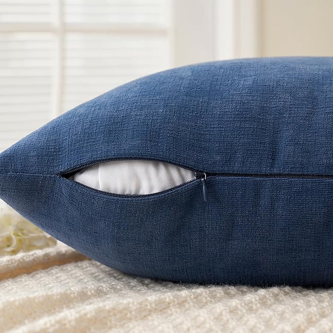 MIULEE Navy Blue Couch Pillow Covers 18x18 Inch, Set of 2 Soft Chenille Decorative Square Summer Throw Pillow Covers Farmhouse for Sofa Living Room Bed