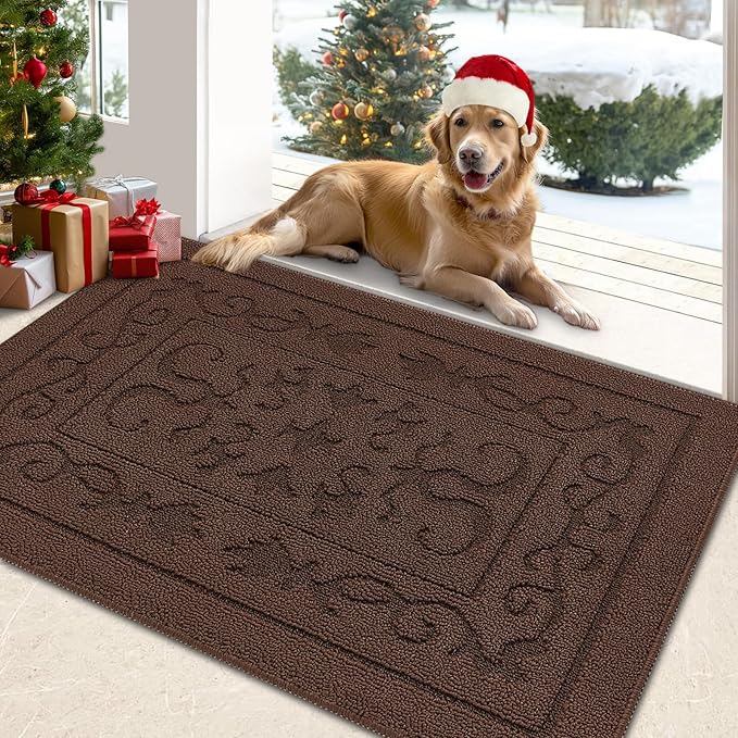 FONEYI Indoor Door Mat 20" x 32", Dirt Trapper Door Mats Non-Slip Entryway Rugs Washable, Absorbent Resist Dirt Welcome Mat, Low Profile Inside Floor Mats for Front Back Door and Entryway, Coffee