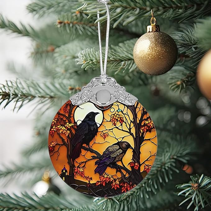 Christmas Ornament, Stained Glass Ornament, Christmas Decorations for Tree, Holiday Ornament, Unique Gift Idea - Mysterious Crow