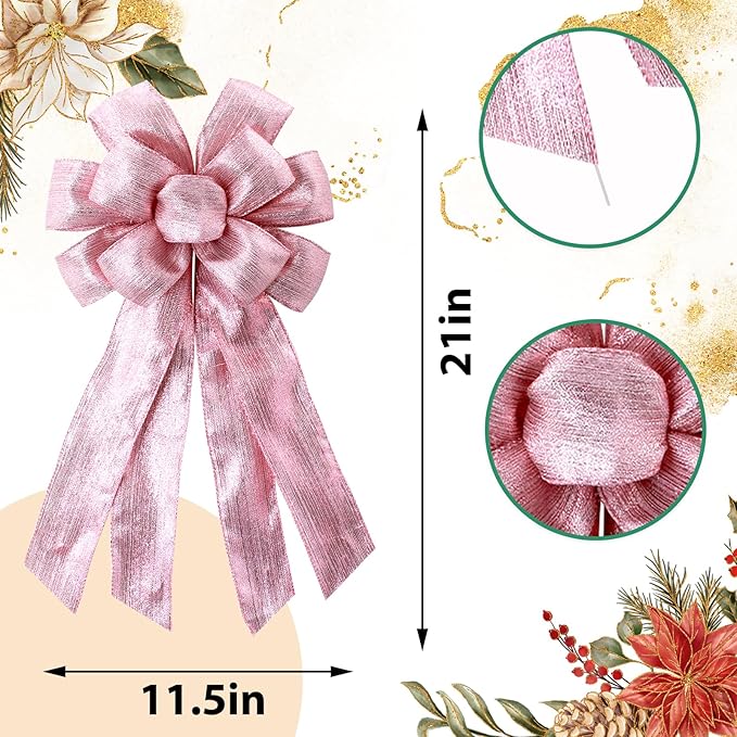 Large Christmas Bow for Wreath Pink Wreath Bow Glitter Pink Tree Topper Ornament Decorative Bow for Wedding Home Outdoor Indoor Party