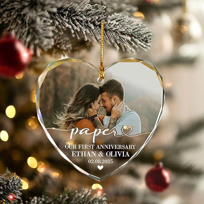 Personalized First Anniversary Christmas Ornament – Custom Paper Gift for Couple – 1st Year of Marriage Keepsake – Wedding Ornament – Custom Name & Date