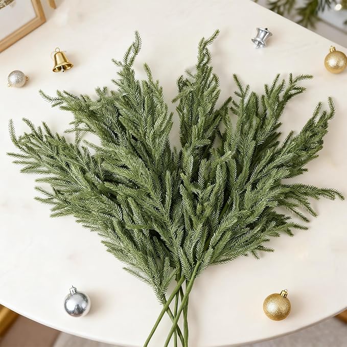 DN DECONATION Artificial Christmas Norfolk Pine Stems, Faux Pine Branches 35.4" 6PCS - Real Touch PE Greenery Fake Pine Needles for Vase Arrangements, Winter, Holiday Indoor Outdoor Home Decor