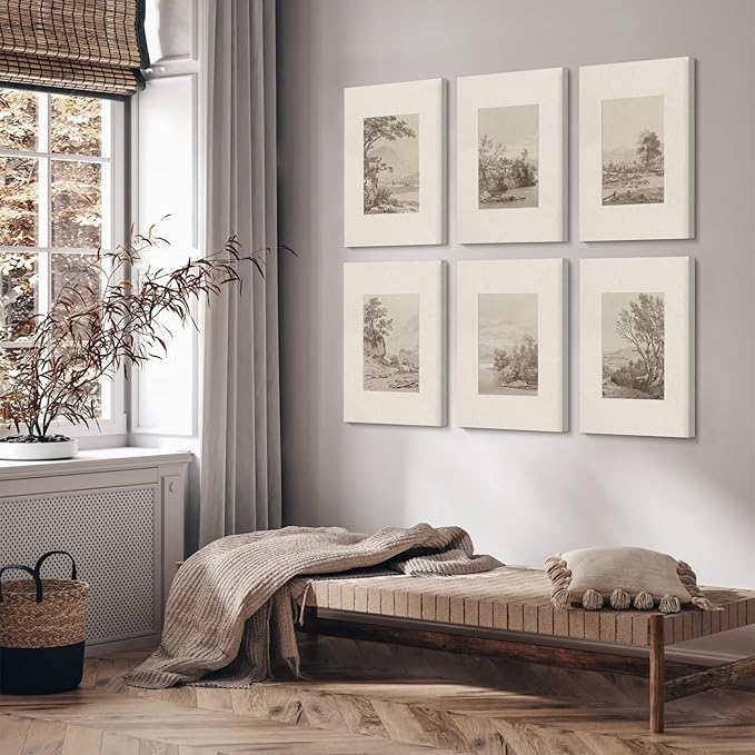 Joocrise Neutral Wall Art Decor Set of 6 Vintage Canvas Wall Art Rustic Farmhouse Wall Art Botanical Prints Country Pictures Neutral Vintage Artwork for Living Room Bedroom 12x16 Inch Wrapped Canvas