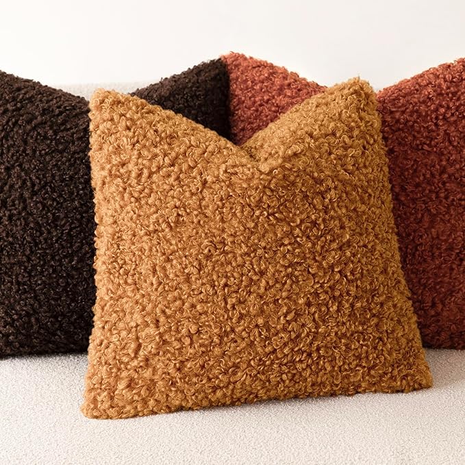 Foindtower 2 Pieces 26x26 Inch Orange, Faux Fur Throw Pillow Cover Accent Sherpa Furry Pillow Covers Fuzzy Soft Pillowcases Cozy Sheepskin Decorative Fleece Cushion Case for Bed Couch Living Room