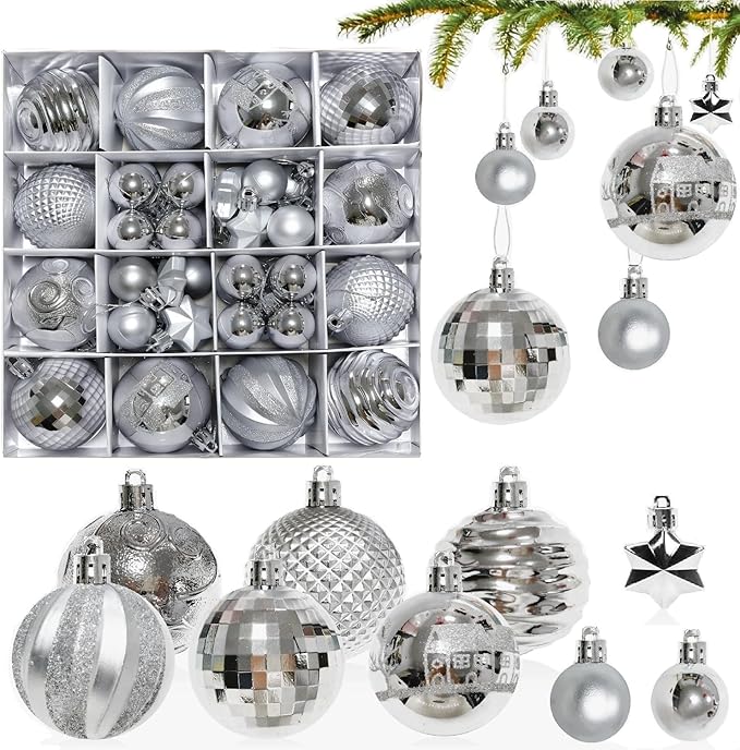 Christmas Ball Ornaments - 44 pcs Christmas Tree Ornaments Set for Christmas, Holiday, Wreath & Party Decorations