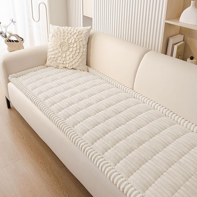 Smiry Couch Cover for Dogs Washable, Non Slip Fuzzy Pet Couch Covers for 3 Cushion Sofa Pet Friendly, Thick Soft Sofa Slipcovers Cushion Protector (White, 27.6" x 27.6")