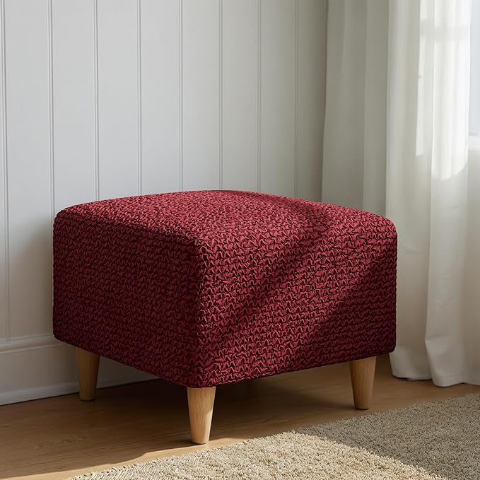 PAULATO BY GA.I.CO. Small Ottoman Cover Stool Cover Pouf Slipcover - Soft Polyester Fabric Slipcover - 1-Piece Form Fit Stretch Furniture Protector - Microfibra Collection - Burgundy (Ottoman)