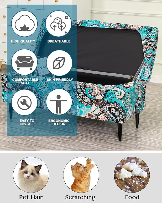CRFATOP Printed Rectangle Ottoman Stool Cover Stretch Folding Storage Footstool Bench Slipcovers Upholstered Foot Chest Chair Covers Washable Entryway Furniture Protector with Elastic Bands,S,14