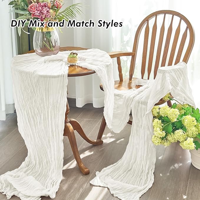 IVAPUPU 1 Pcs Cheesecloth Table Runner - 10ft Ivory White Boho Gauze Cheese Cloth Table Runners for Baby Shower Decoration Wedding Party Summer Garden Farmhouse