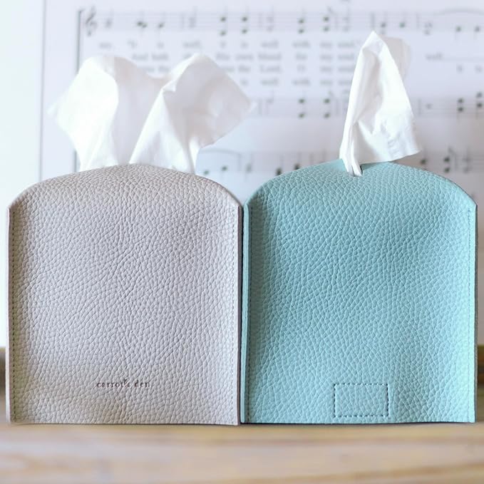 Tissue Box Cover Holder, Square with Bottom Belt by Carrot's Den - PU Leather Decorative Organizer for Tabletop, Bathroom, Car, Office | Pure White