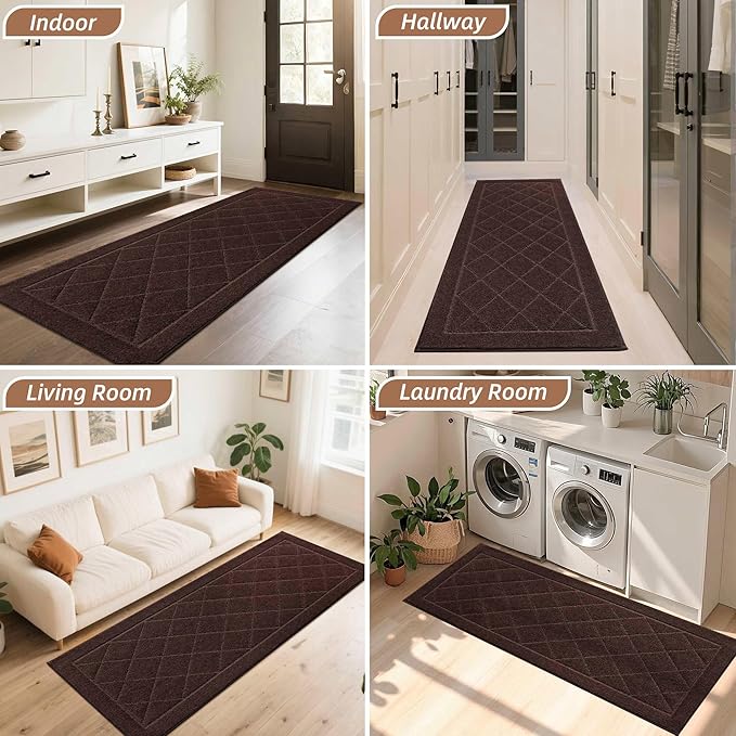 BEQHAUSE Dirt Trapper Door Mat 32" x 72", Doormat Non-Slip Entryway Rugs Washable, Dog Door Mat Stain Resistant and Absorbent Welcome Floor Mat for Front Back Door, Muddy Wet Shoes & Paws, Brown