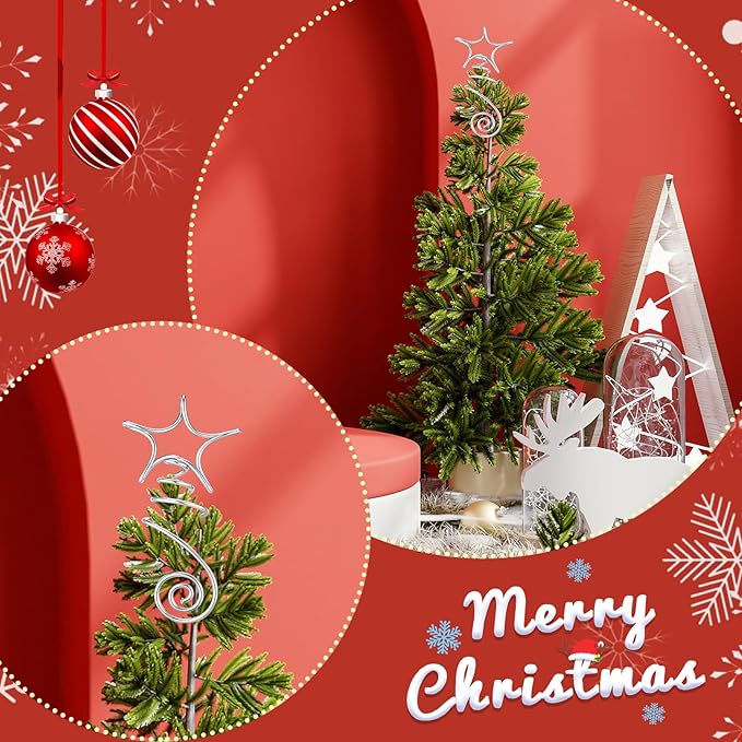 Lenwen Mini Christmas Star Tree Topper Wire Star Treetop Christmas Ornaments Decorative Metal Tree Topper for Home Office Xmas New Year Holiday Decoration (Silver)