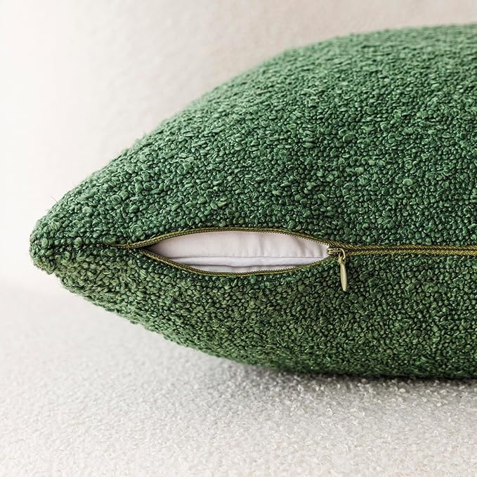 Foindtower Pack of 2 Textured Boucle Throw Pillow Covers Accent Solid Pillow Cases Cozy Soft Decorative Couch Cushion Case for Chair Sofa Bedroom Living Room Home Decor 18 x 18 Inch Hunter Green