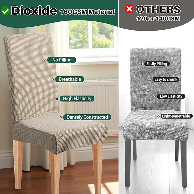 Dioxide Stretch Chair Covers for Dining Chairs, Washable Dining Chair Covers Set of 6, Soft Kitchen Chairs Seat Covers, Jacquard Parson Chair Slipcover Protectors for Home Hotel Restaurant Banquet