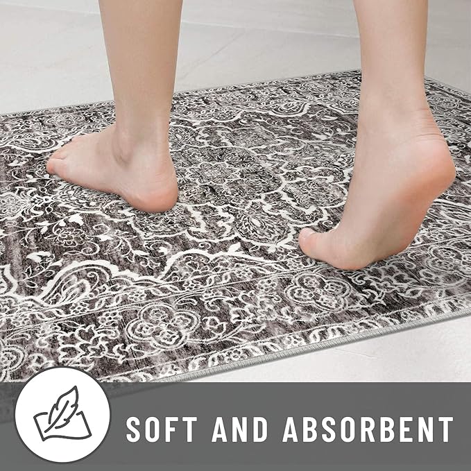 KUTA Living Room Rug 6x9 Tan, Washable Large Area Rugs 6ft x 9ft, Non-Slip Boho Printed Vintage Dining Room Carpet, Indoor Low-Pile Cozy Room Throw for Office Bedroom