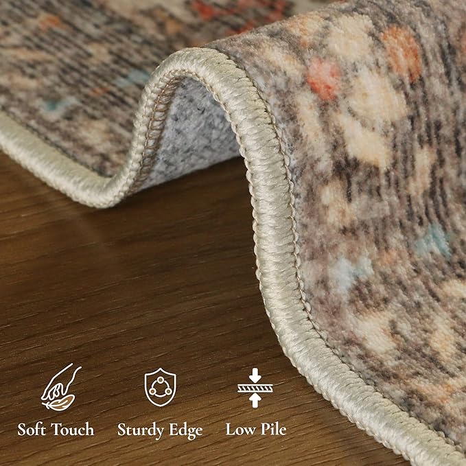 GENIMO 6x9 Area Rugs for Living Room, Machine Washable Low Pile Rugs, Chenille Non Alip Vintage Rug for Bedroom, Dining Room, Home Office, Beige Khaki