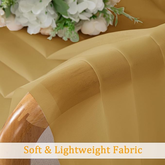 Gwine Gold Sheer Kitchen Curtains 36 Inch Length, Light Filtering Voile Soft Airy Small Cafe Curtains, Short Window Curtain for Bathroom Basement, 42x36 inch, 2PCS