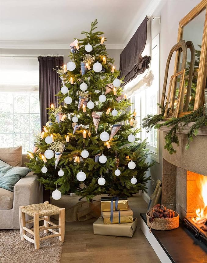 Hollyone 1.57" Pearl-White Christmas Ornaments - 36 Pcs Mini Shatterproof Plastic Christmas Tree Decorations with Hanging Loop