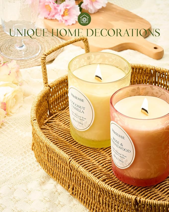 M&SENSE Misty Pine Forest Scented Candle, Wooden Wick Candle, 100 Hours Slow Burning No Toxin Natural Soy Wax 18oz, Relax Aromatherapy Fall Winter Home Fragrance, Housewarming Gifts for Men Women