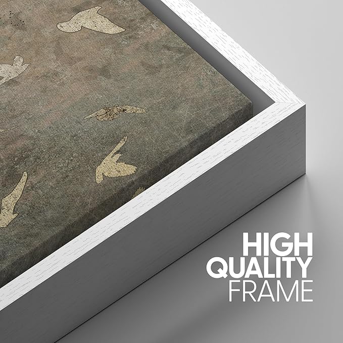SIGNWIN Framed Canvas Print Wall Art Set Abstract Golden Birds in Flight Illustrations Modern Art Decorative Rustic Calm/Zen for Living Room, Bedroom, Office - 16"x24"x3 White