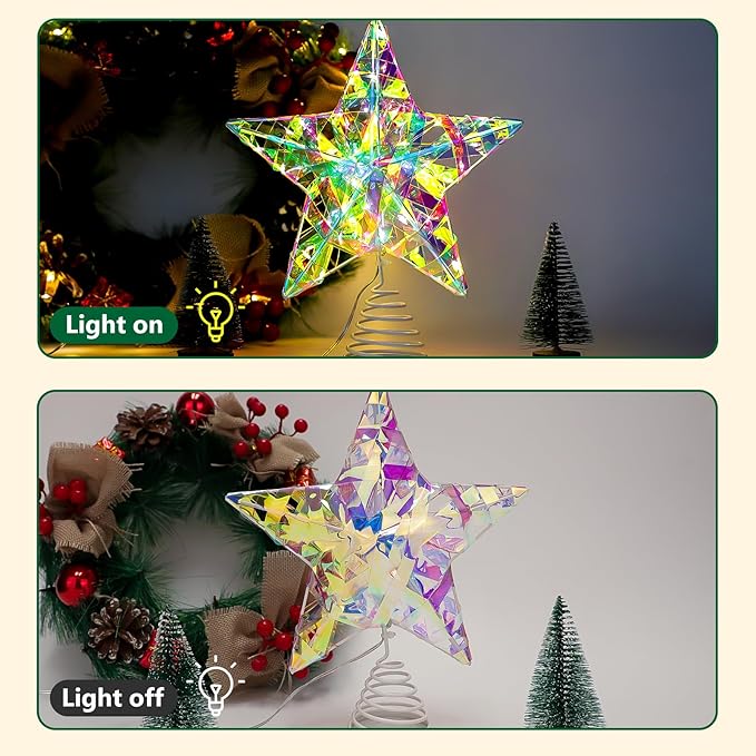 Christmas Tree Topper, LED Star Tree Topper with Remote Control, 8 Lighting Modes, Lighted Tree Topper for Christmas Home Party Decor