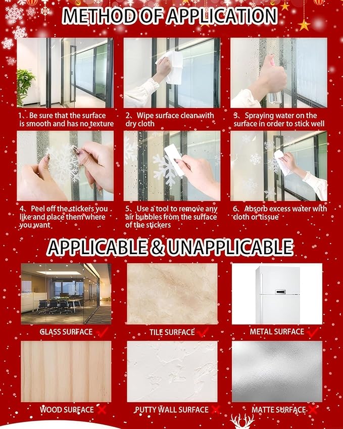 Winter Whole Golden Wreath Clings for Window Large Xmas Wreath Window Stickers Large News Years Decor DIY Static Wall Window Door Mural Showcase Decal Sticker-15.7x23.6 in (1 Pack)