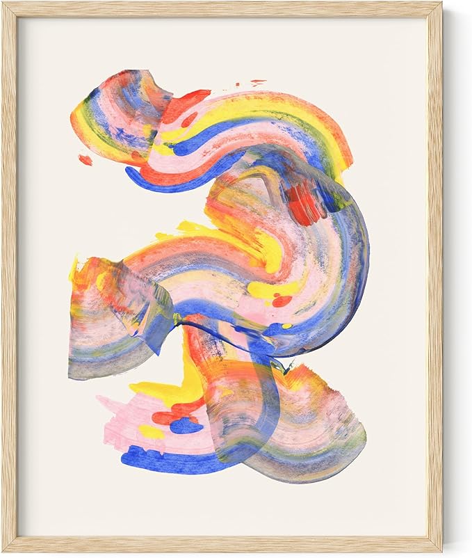 HAUS AND HUES Colorful Abstract Wall Art - Minimalist Retro Picture for Living Room Decor, Red and Pink Modern Wall Art Painting (Abstract Watercolor Swirls, Beige Frame, 11x14)