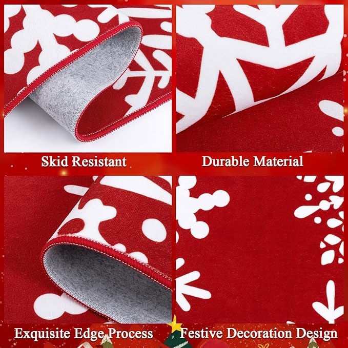 HEBE Christmas Area Rug - 2'x3' Non Slip Boho Red Snow Rugs for Living Room, Washable Soft Area Rugs for Bedroom Christmas Low Pile Indoor Floor Carpet for Entryway Xmas Holiday Decor
