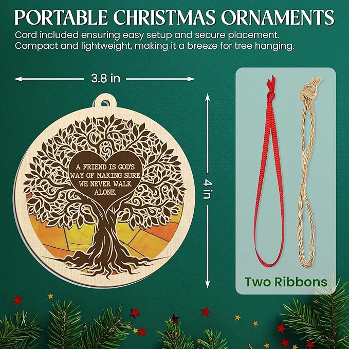 TEEZWONDER Christmas Friendship Gifts for Women Men - Suncatcher Christmas Ornaments 2025 - Natural Life Friend Gifts for Women, Tree of Life Ornament for Tree Decorations, Bestie Gift for Friend