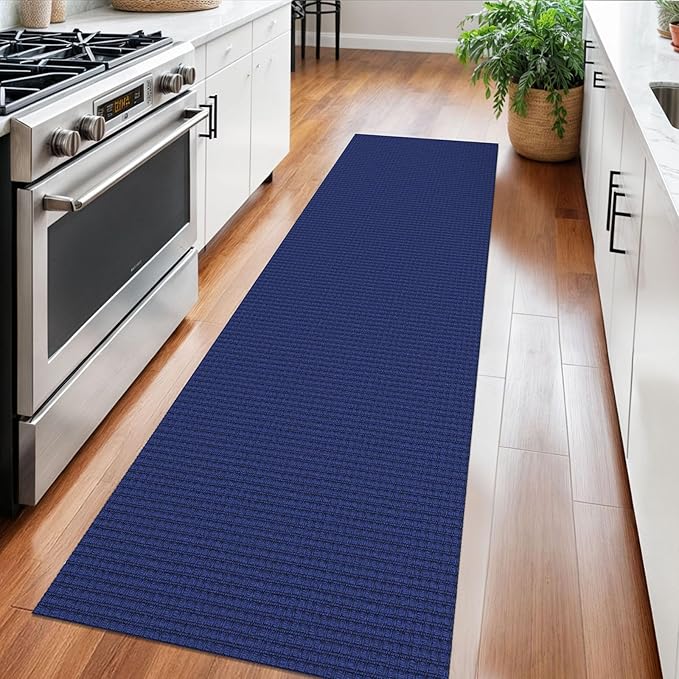 Braided Runner Rug 2x6 Ft Washable Runners for Hallways Kitchen Runner Rug Rubber Backed Cotton Entryway Runner Indoor, Woven Floor Carpet for Hall Kitchen Bedroom, Royal Blue/Navy