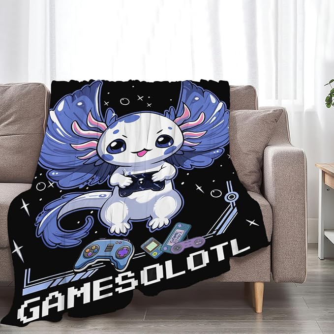 Tijuboni Axolotl Gaming Throw Blanket Game Gifts for Girls Boys Women Men Kids Adults Soft Flannel Fleece Blanket for Couch Sofa Bed Home Decor 50"x60"