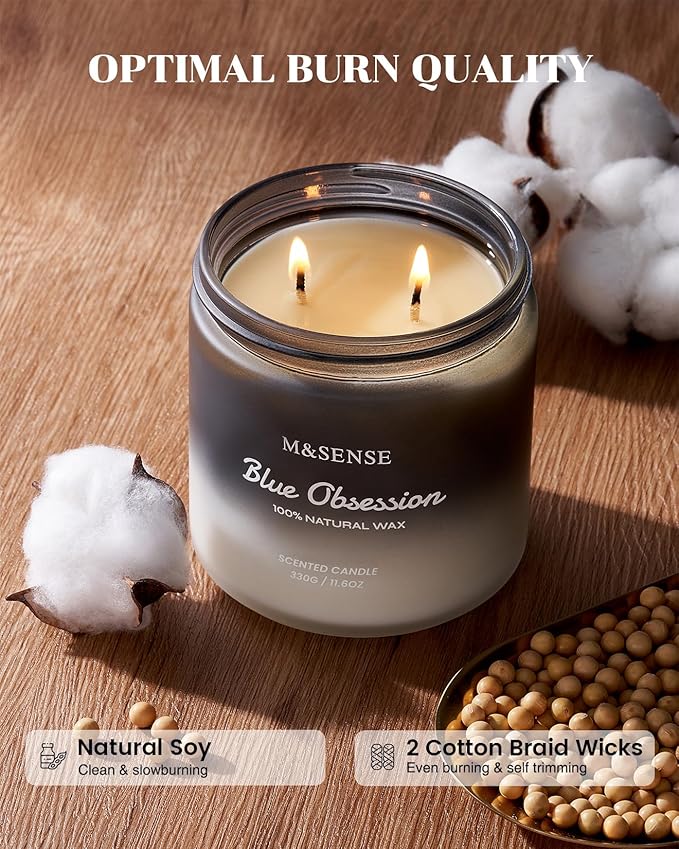 M&SENSE Amber Lavender Scented Candle for Men, 11.6oz 2 Wick Large Natural Soy Wax 70 Hours Highly Scented Home Fragrance