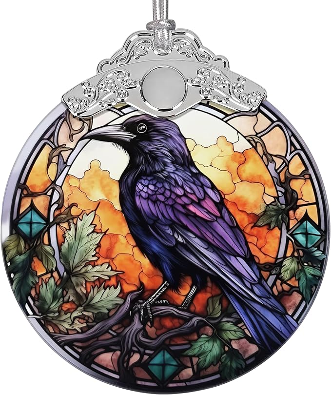 2025 Ornaments for Christmas Tree, Zmoicky Stained Glass Hanging Ornament, Christmas Ornaments Clearance, Gift Exchange Ornament, Bauble Present - Wise Crow