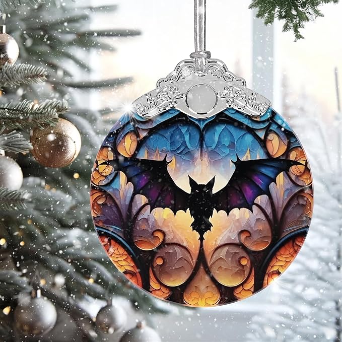 2025 Ornaments for Christmas Tree, Zmoicky Stained Glass Hanging Ornament, Christmas Ornaments Clearance, Gift Exchange Ornament, Bauble Present - Mysterious Bat