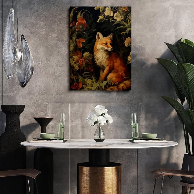 Vintage Fox Wall Art, Antique Fox Painting, Dark Academia Art, Victorian Animal Print, 12x16 Inch Framed Art for Bedroom, Nursery Decor