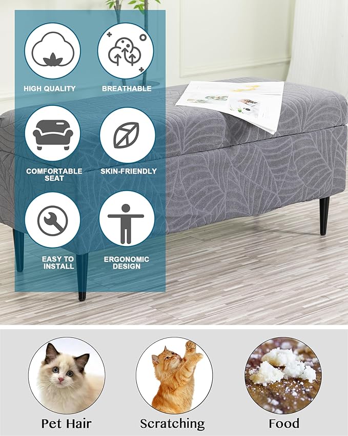 CRFATOP Waterproof Jacquard Ottoman Stool Cover Stretch Folding Storage Footstool Bench Slipcovers Upholstered Foot Chest Chair Covers Washable Entryway Furniture Protector,S,Dark Grey