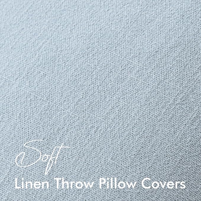 EMEMA Throw Pillow Covers Decorative Linen Pillow Covers 18x18 Inch Light Blue Boho Farmhouse Neutral Couch Throw Pillows for Bed Pack of 2 Accent Pillowcase Modern Sofa Cushion Livingroom Home