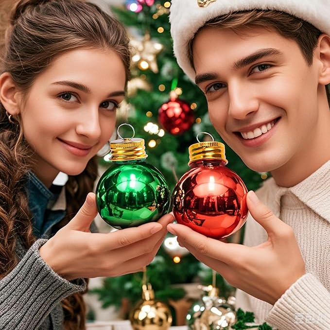 6 Pcs Christmas Ornaments Balls, 3oz Gold-Plated Reusable Fillable Christmas Plastic Ornament Balls for Christmas Tree Hanging Decoration and White Elephant Gifts